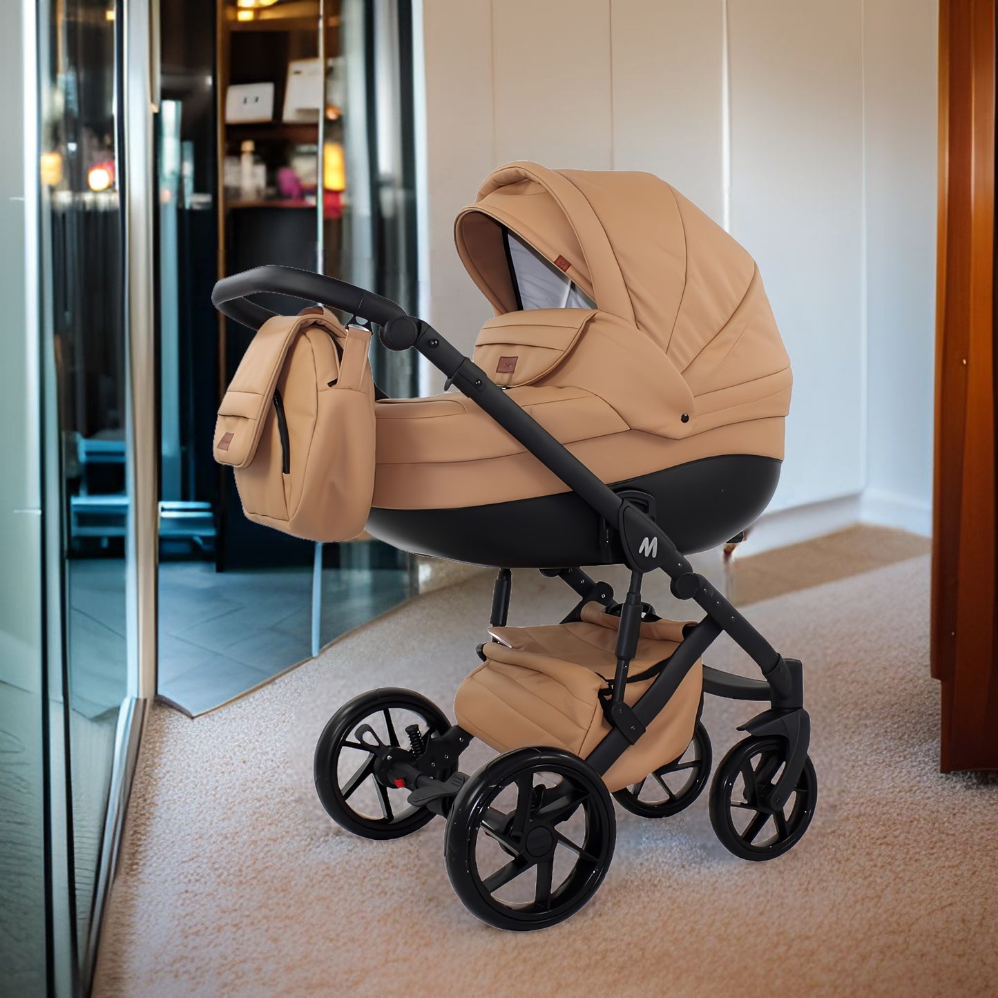 MOMMO AAA Kinderwagen 2in1 Karamell Ökoleder