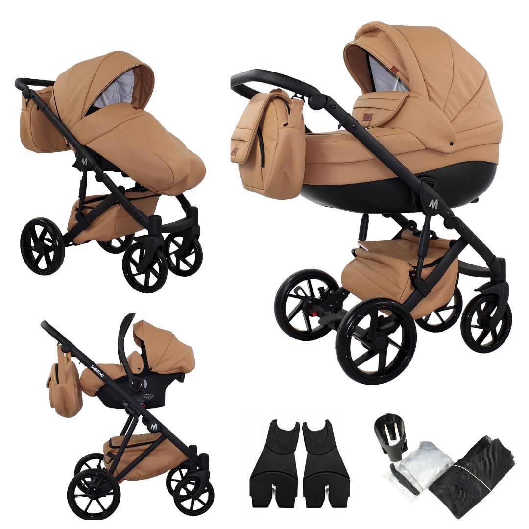 MOMMO AAA Kinderwagen 2in1 Karamell Ökoleder