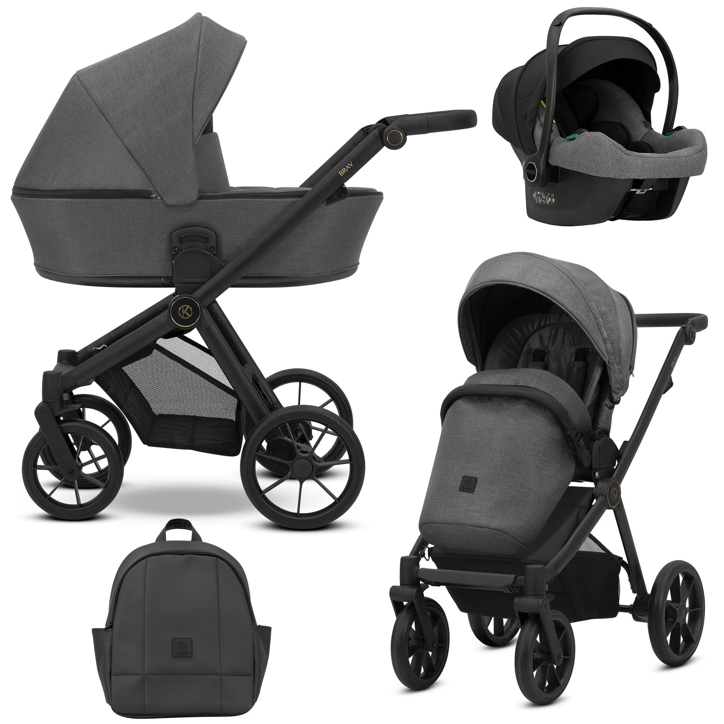 Poussette bébé Kunert Brav 2 en 1/3 en 1/4 en 1 Design luxueux en cuir écologique et textile pour les parents modernes