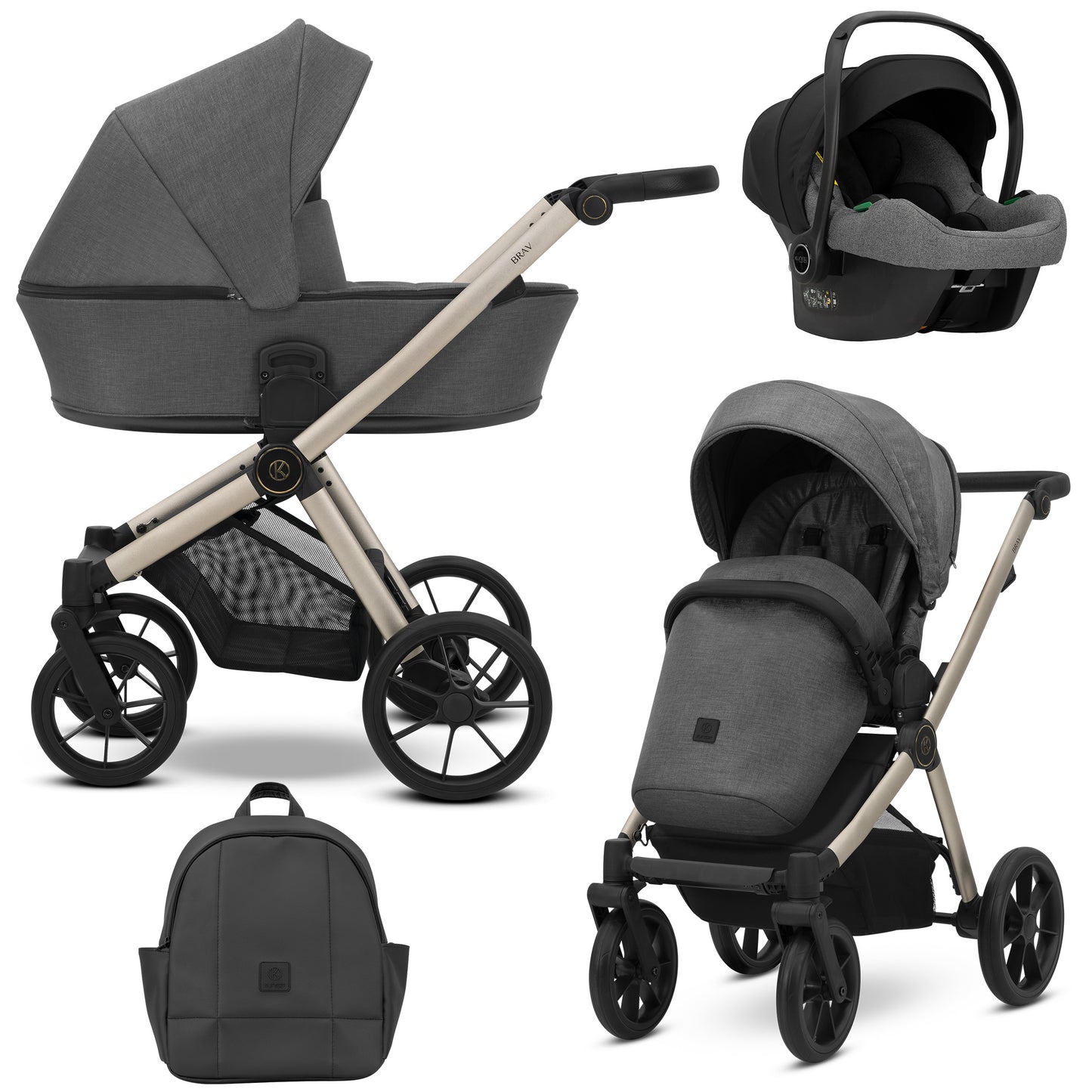 Poussette bébé Kunert Brav 2 en 1/3 en 1/4 en 1 Design luxueux en cuir écologique et textile pour les parents modernes