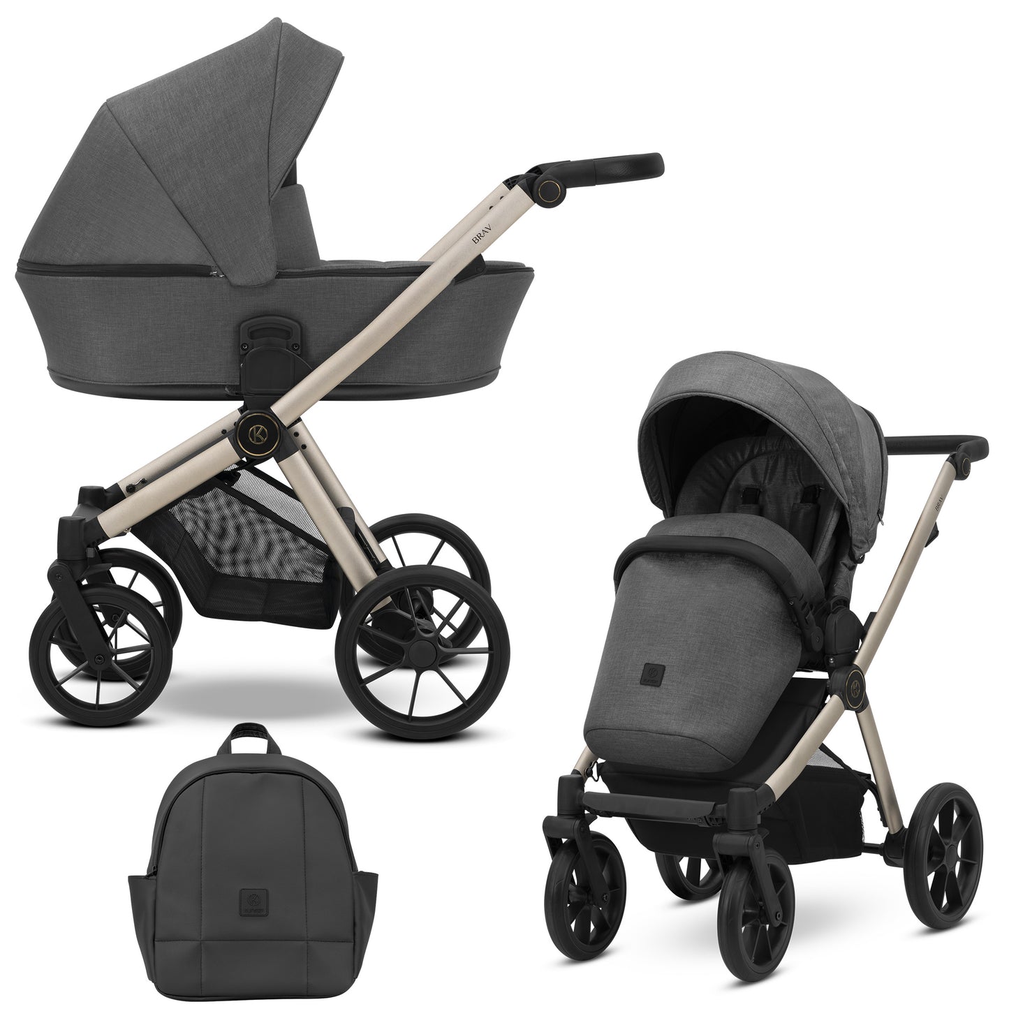 Poussette bébé Kunert Brav 2 en 1/3 en 1/4 en 1 Design luxueux en cuir écologique et textile pour les parents modernes