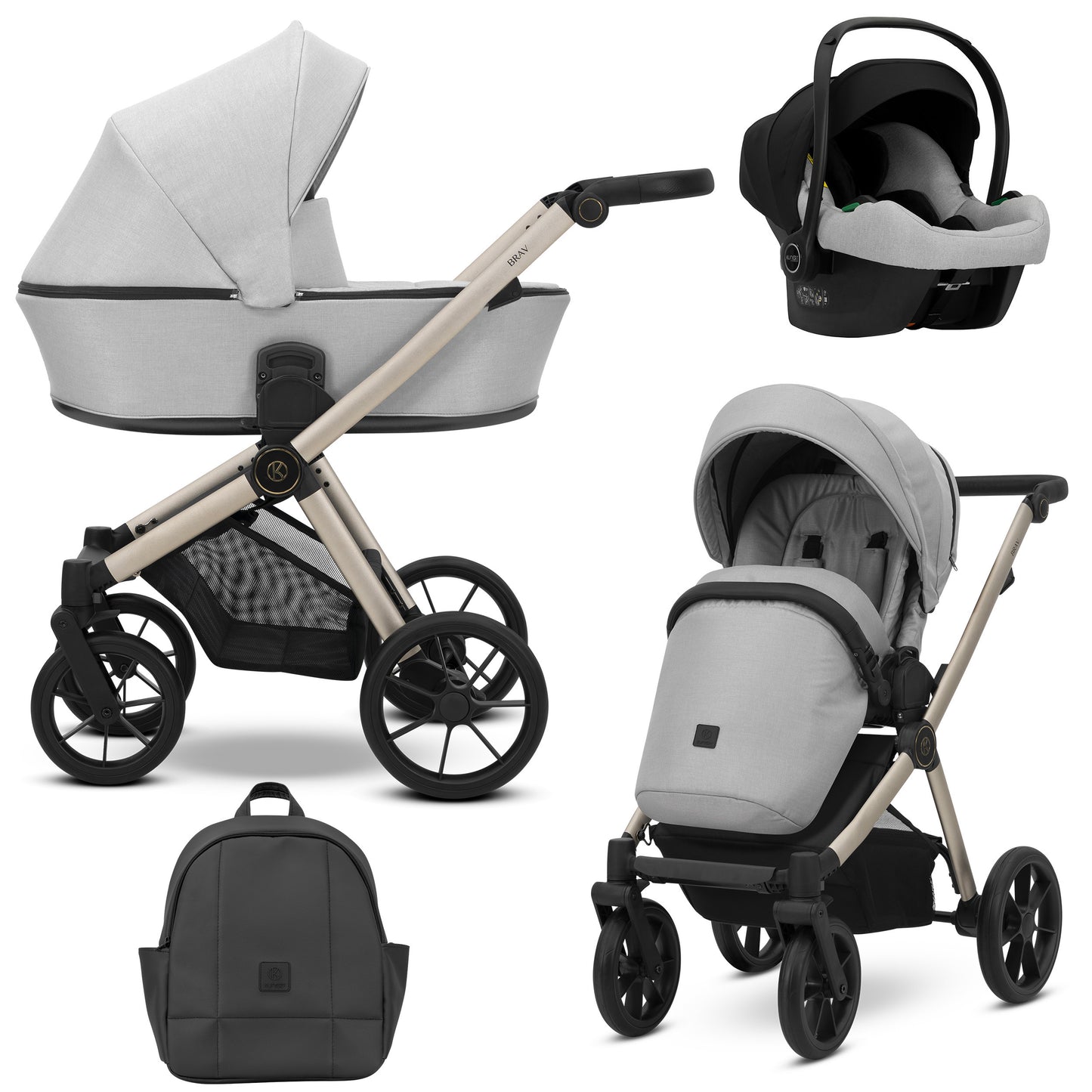 Poussette bébé Kunert Brav 2 en 1/3 en 1/4 en 1 Design luxueux en cuir écologique et textile pour les parents modernes