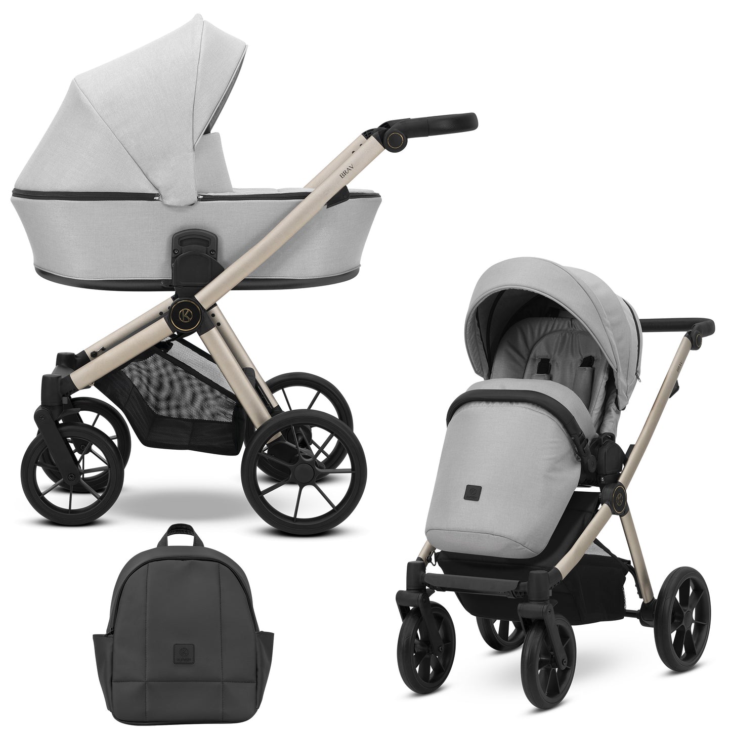 Poussette bébé Kunert Brav 2 en 1/3 en 1/4 en 1 Design luxueux en cuir écologique et textile pour les parents modernes