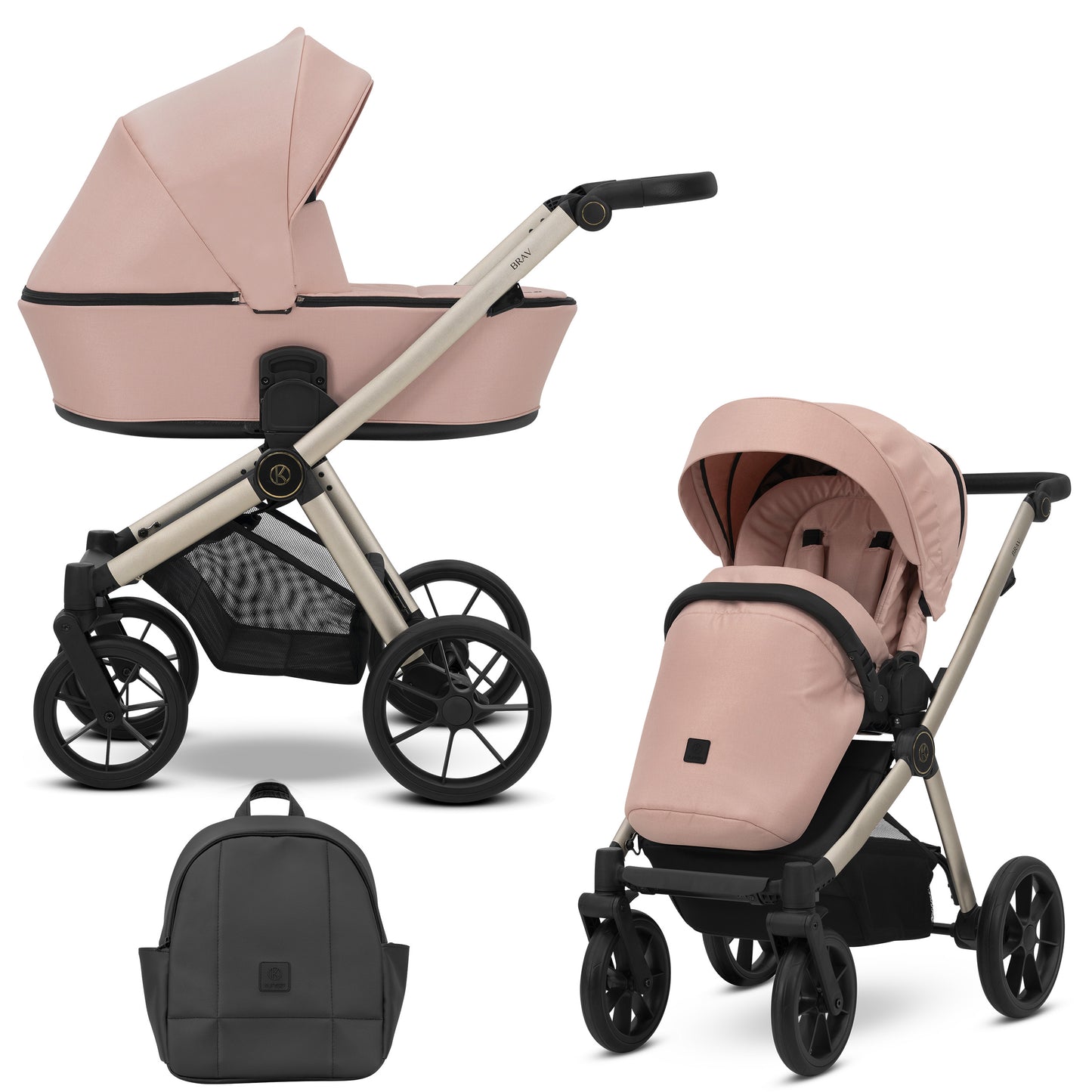 Poussette bébé Kunert Brav 2 en 1/3 en 1/4 en 1 Design luxueux en cuir écologique et textile pour les parents modernes