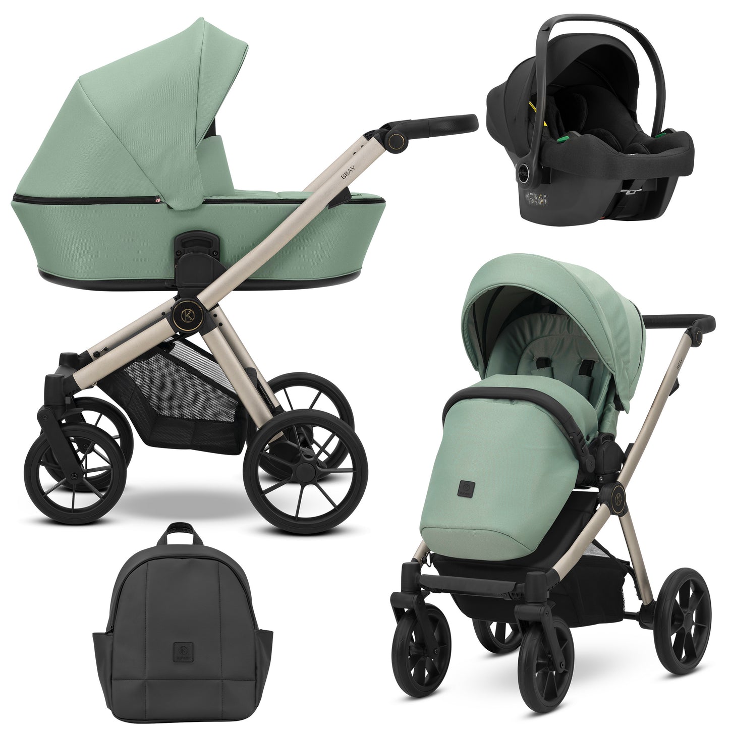 Poussette bébé Kunert Brav 2 en 1/3 en 1/4 en 1 Design luxueux en cuir écologique et textile pour les parents modernes