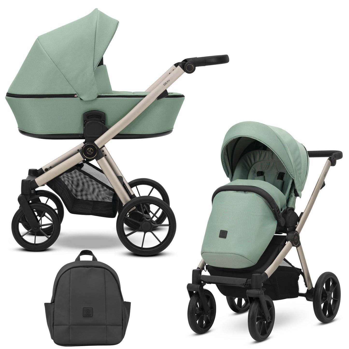 Poussette bébé Kunert Brav 2 en 1/3 en 1/4 en 1 Design luxueux en cuir écologique et textile pour les parents modernes