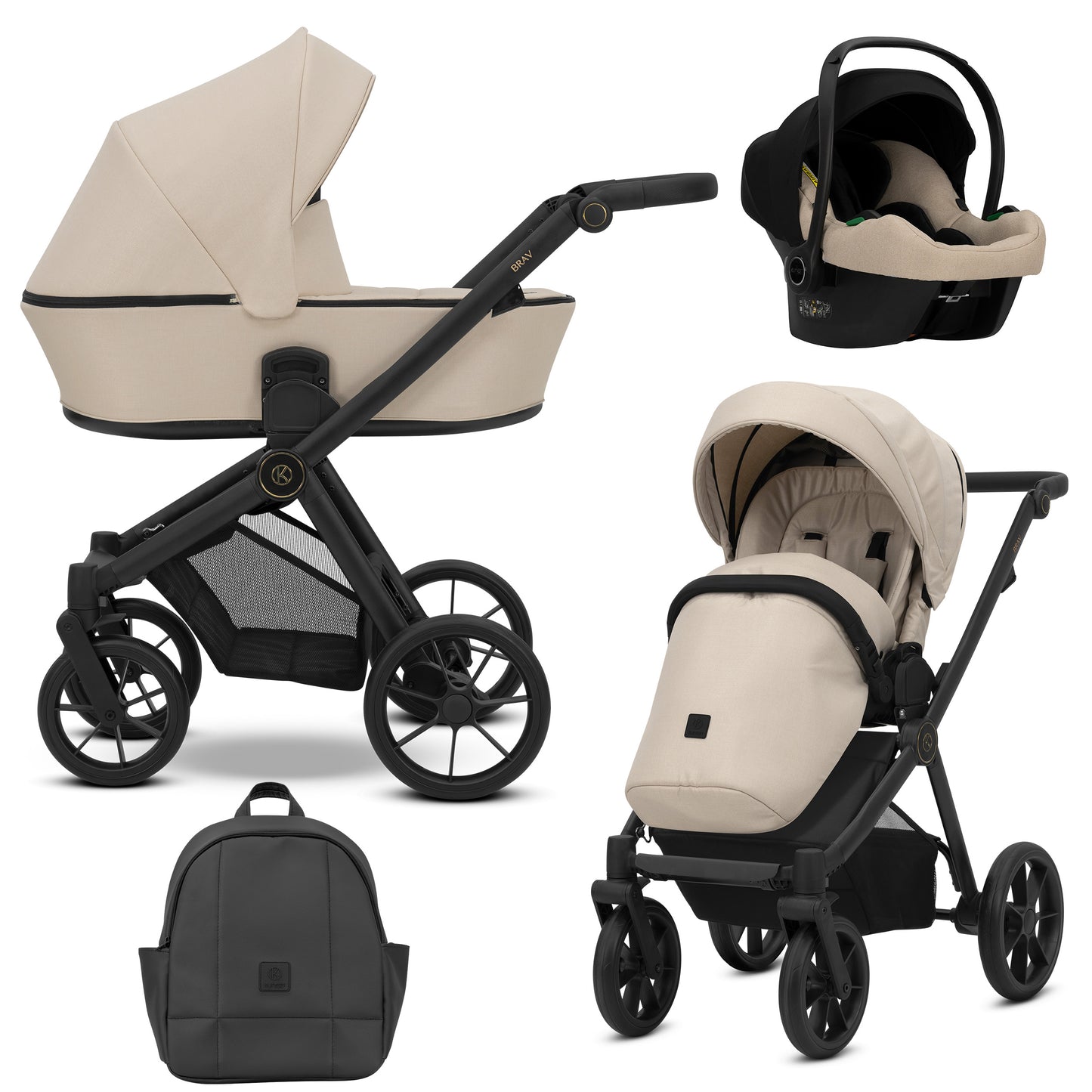 Poussette bébé Kunert Brav 2 en 1/3 en 1/4 en 1 Design luxueux en cuir écologique et textile pour les parents modernes
