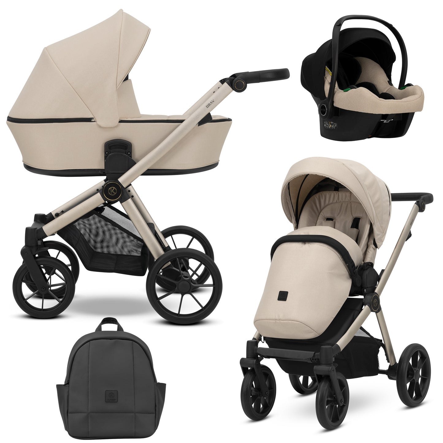 Poussette bébé Kunert Brav 2 en 1/3 en 1/4 en 1 Design luxueux en cuir écologique et textile pour les parents modernes