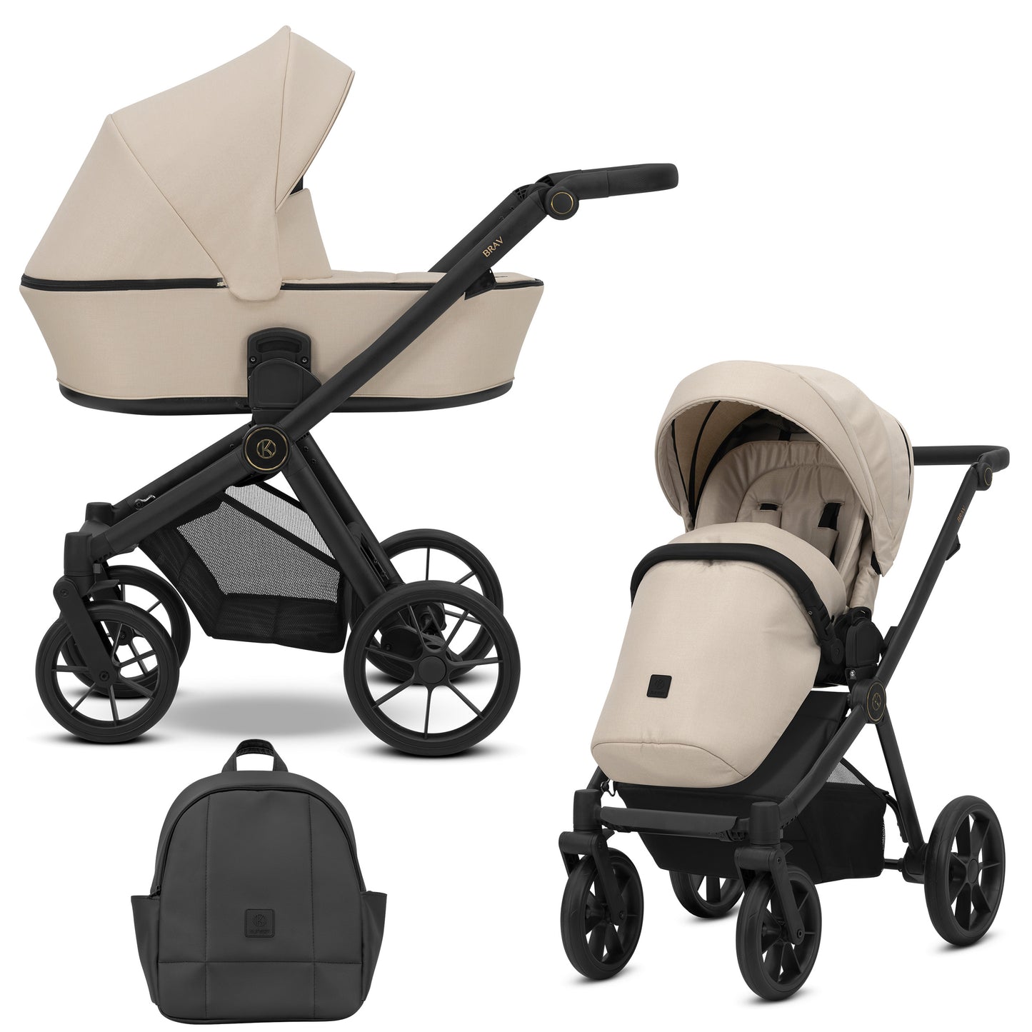 Poussette bébé Kunert Brav 2 en 1/3 en 1/4 en 1 Design luxueux en cuir écologique et textile pour les parents modernes