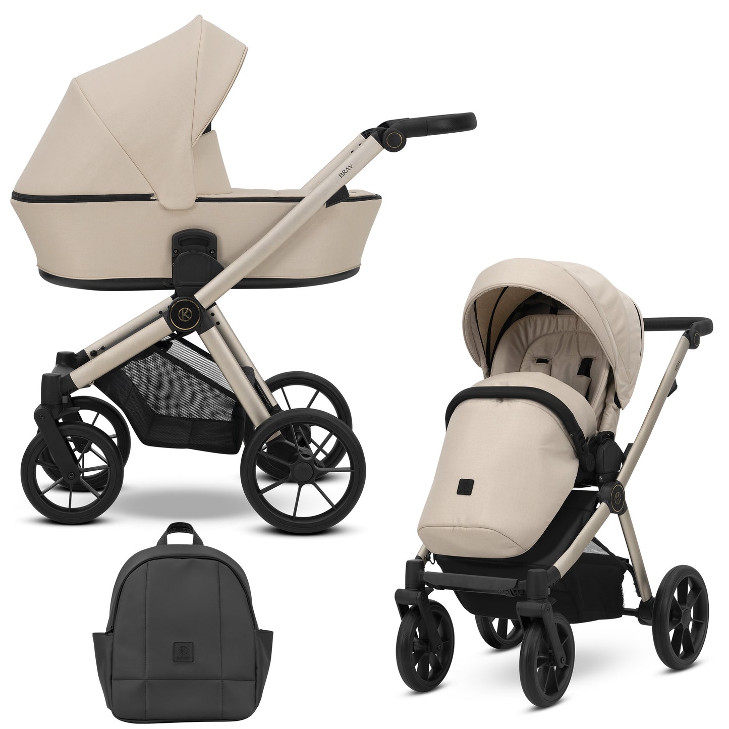 Poussette bébé Kunert Brav 2 en 1/3 en 1/4 en 1 Design luxueux en cuir écologique et textile pour les parents modernes