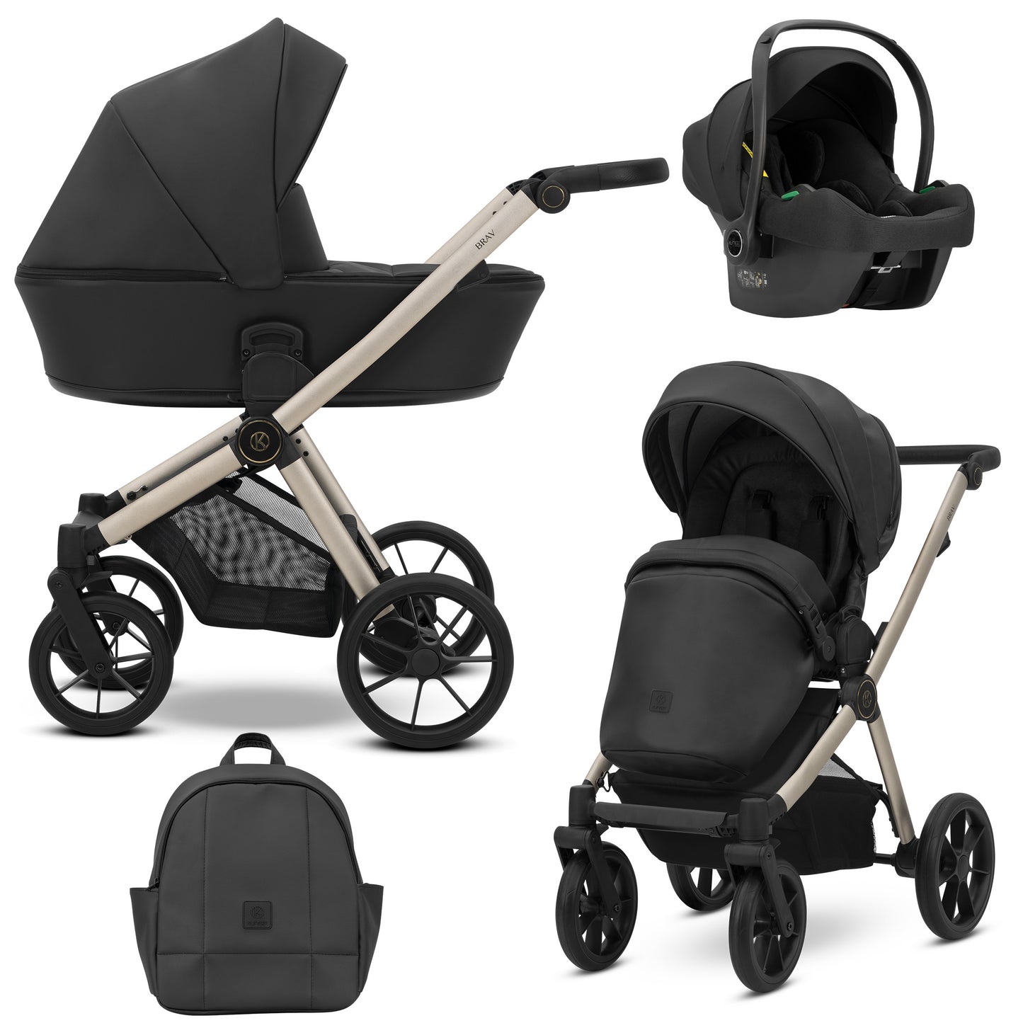 Poussette bébé Kunert Brav 2 en 1/3 en 1/4 en 1 Design luxueux en cuir écologique et textile pour les parents modernes