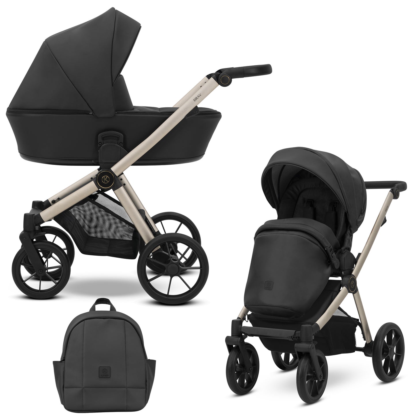 Poussette bébé Kunert Brav 2 en 1/3 en 1/4 en 1 Design luxueux en cuir écologique et textile pour les parents modernes