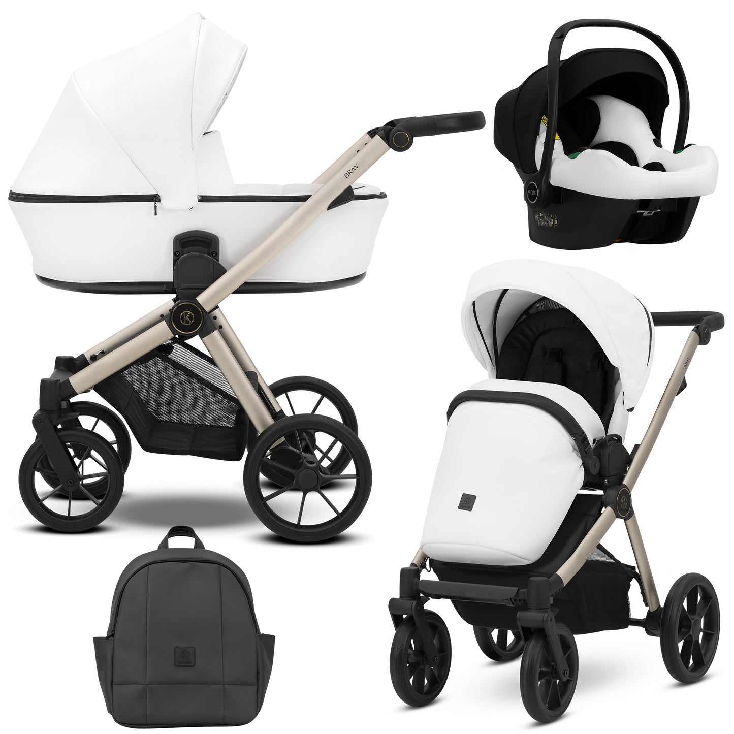 Poussette bébé Kunert Brav 2 en 1/3 en 1/4 en 1 Design luxueux en cuir écologique et textile pour les parents modernes