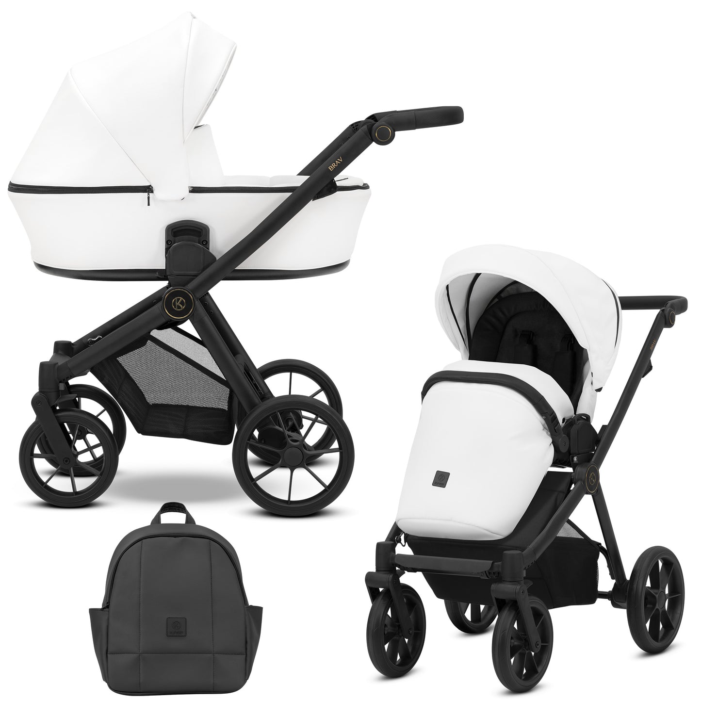 Poussette bébé Kunert Brav 2 en 1/3 en 1/4 en 1 Design luxueux en cuir écologique et textile pour les parents modernes