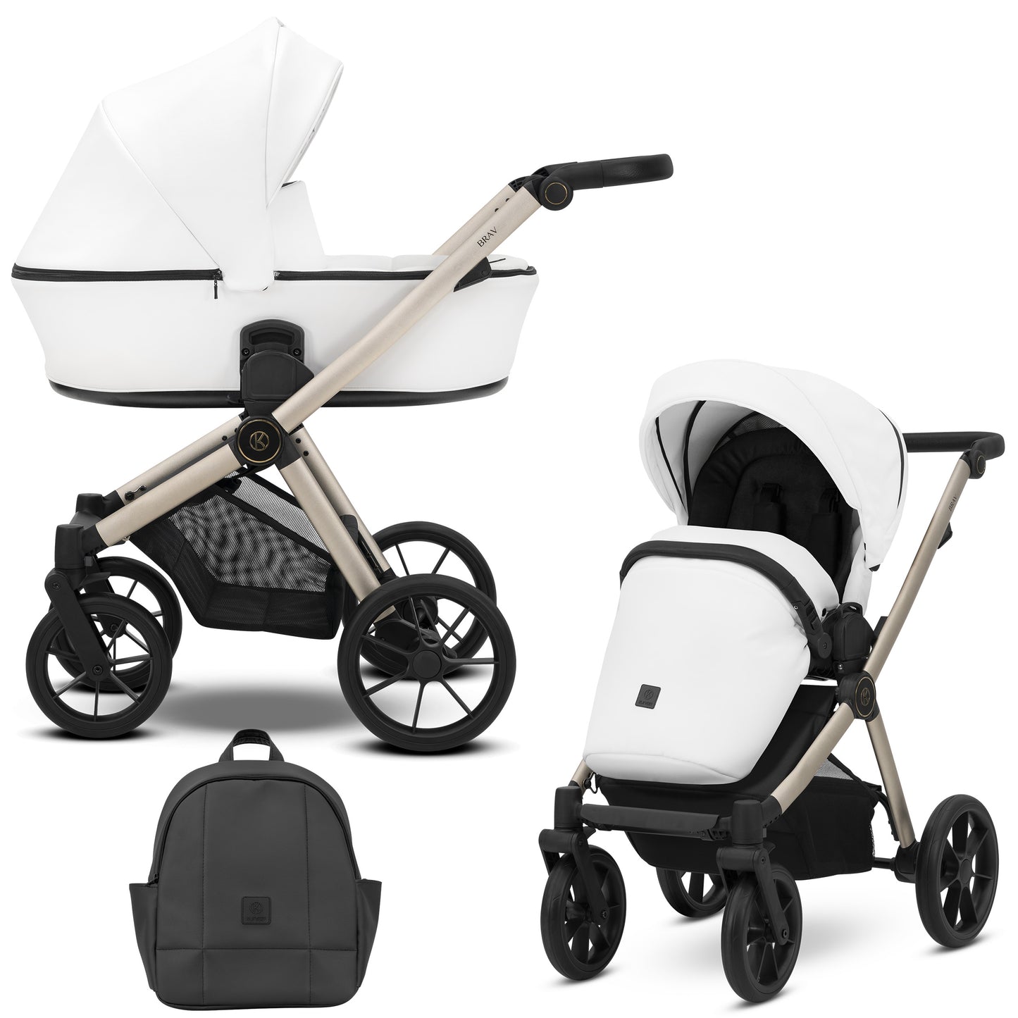 Poussette bébé Kunert Brav 2 en 1/3 en 1/4 en 1 Design luxueux en cuir écologique et textile pour les parents modernes