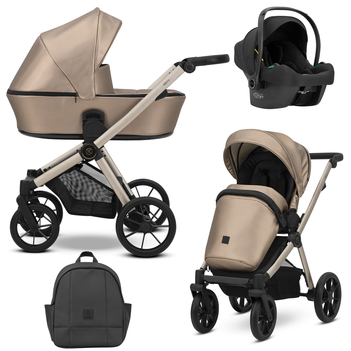 Poussette bébé Kunert Brav 2 en 1/3 en 1/4 en 1 Design luxueux en cuir écologique et textile pour les parents modernes