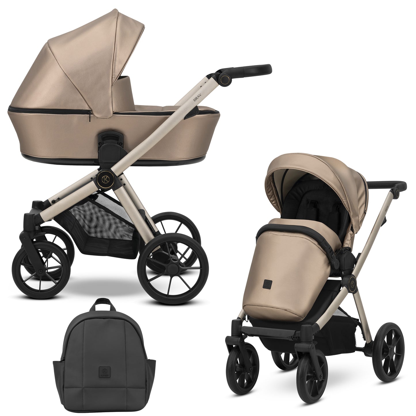 Poussette bébé Kunert Brav 2 en 1/3 en 1/4 en 1 Design luxueux en cuir écologique et textile pour les parents modernes