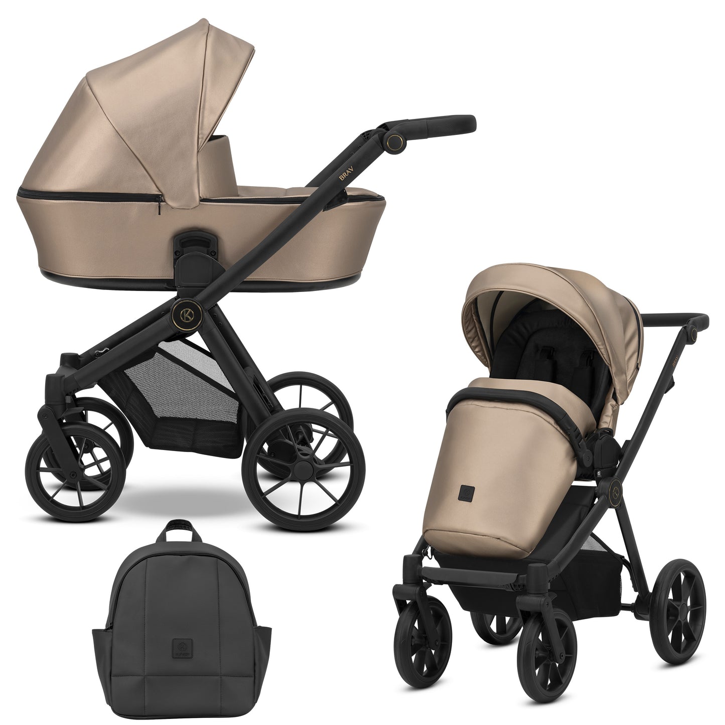 Poussette bébé Kunert Brav 2 en 1/3 en 1/4 en 1 Design luxueux en cuir écologique et textile pour les parents modernes