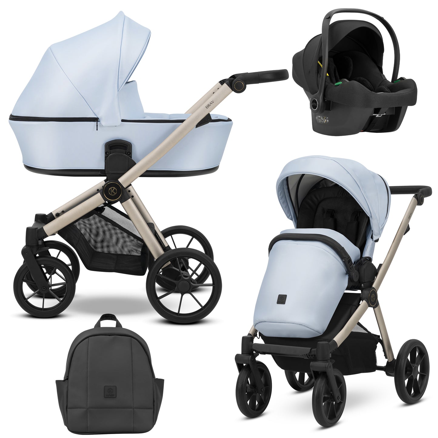 Poussette bébé Kunert Brav 2 en 1/3 en 1/4 en 1 Design luxueux en cuir écologique et textile pour les parents modernes