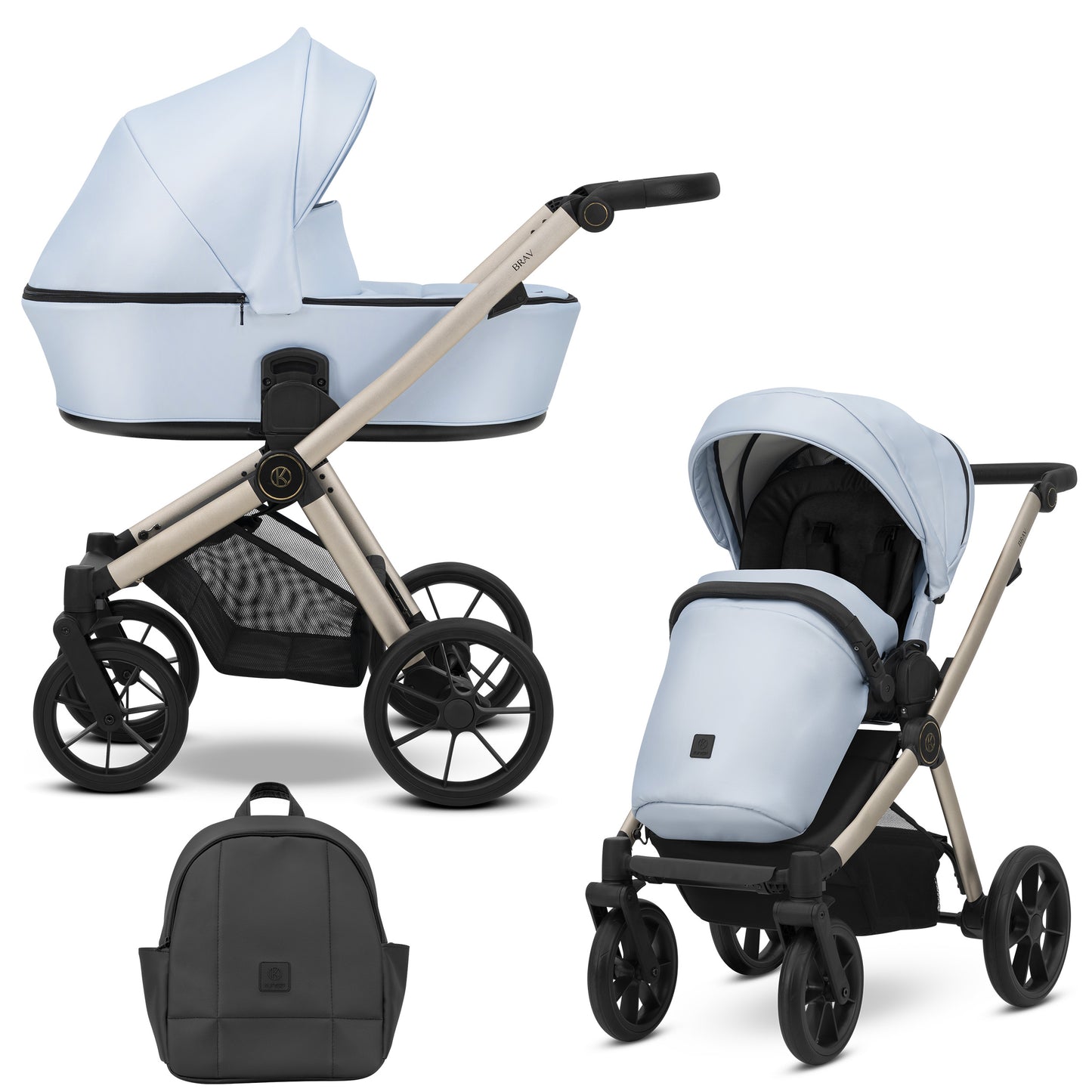 Poussette bébé Kunert Brav 2 en 1/3 en 1/4 en 1 Design luxueux en cuir écologique et textile pour les parents modernes