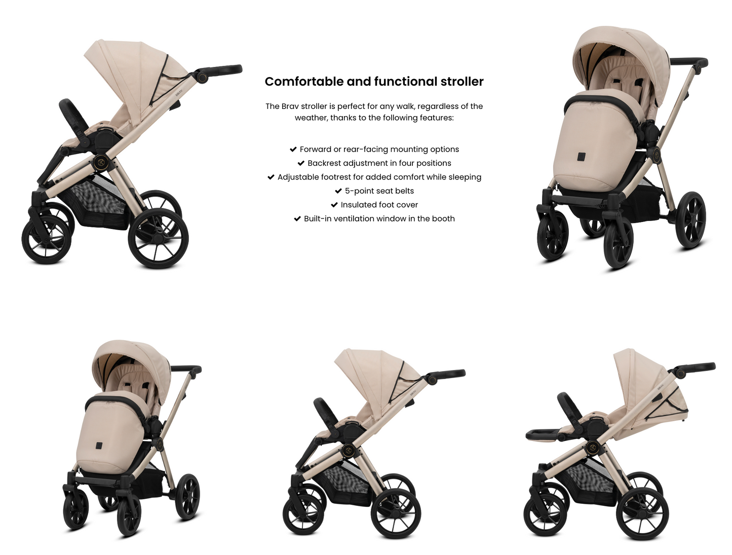 Poussette bébé Kunert Brav 2 en 1/3 en 1/4 en 1 Design luxueux en cuir écologique et textile pour les parents modernes