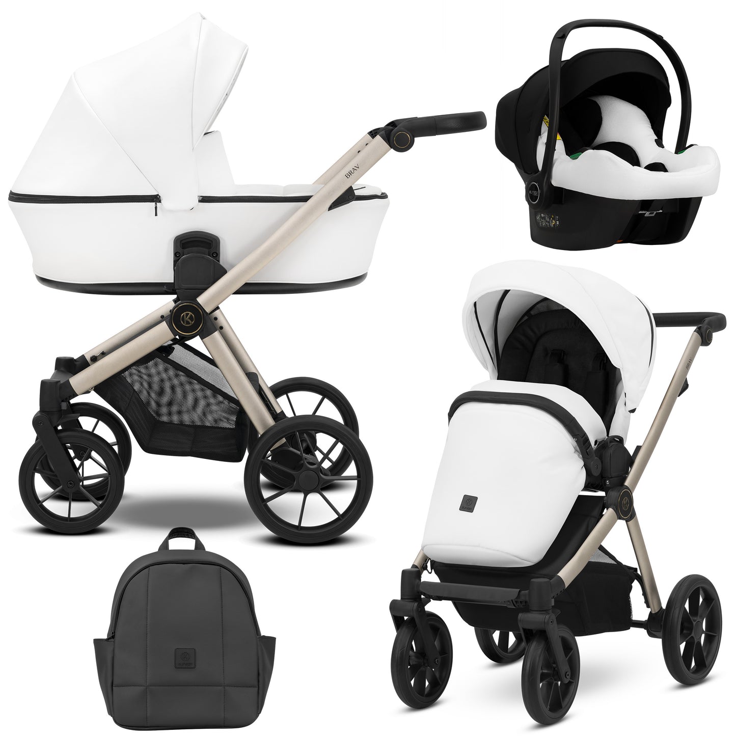 Kunert Brav Baby Stroller 2in1/3in1/4in1 Luxurious Eco Leather & Textile Design for Modern Parents