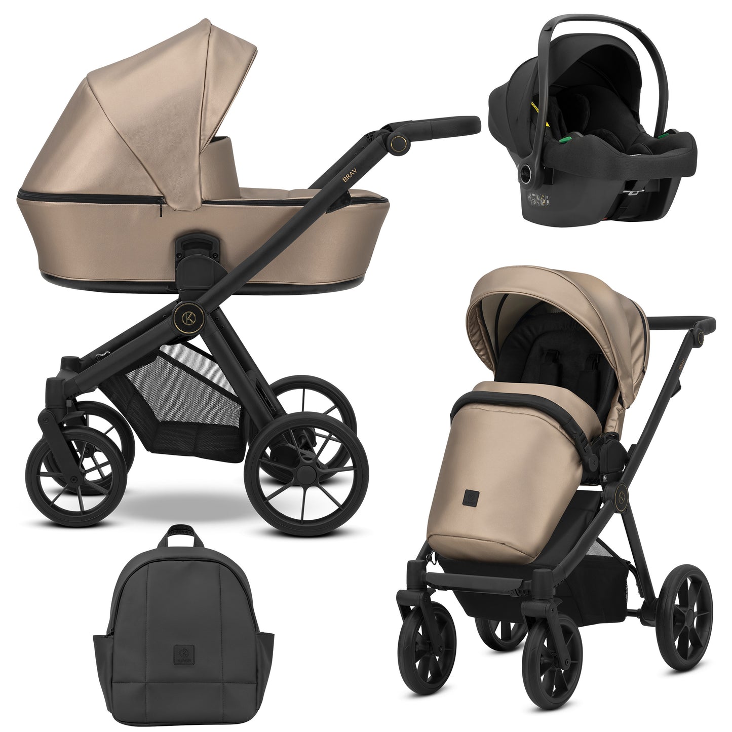 Kunert Brav Baby stroller 3in1 Luxurious eco leather Beige