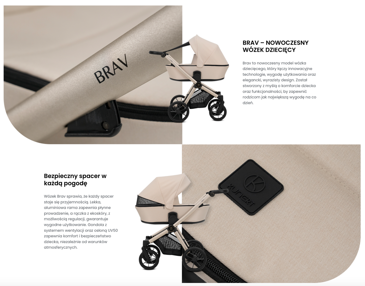 Kunert Brav Baby stroller 3in1 Luxurious eco leather Beige