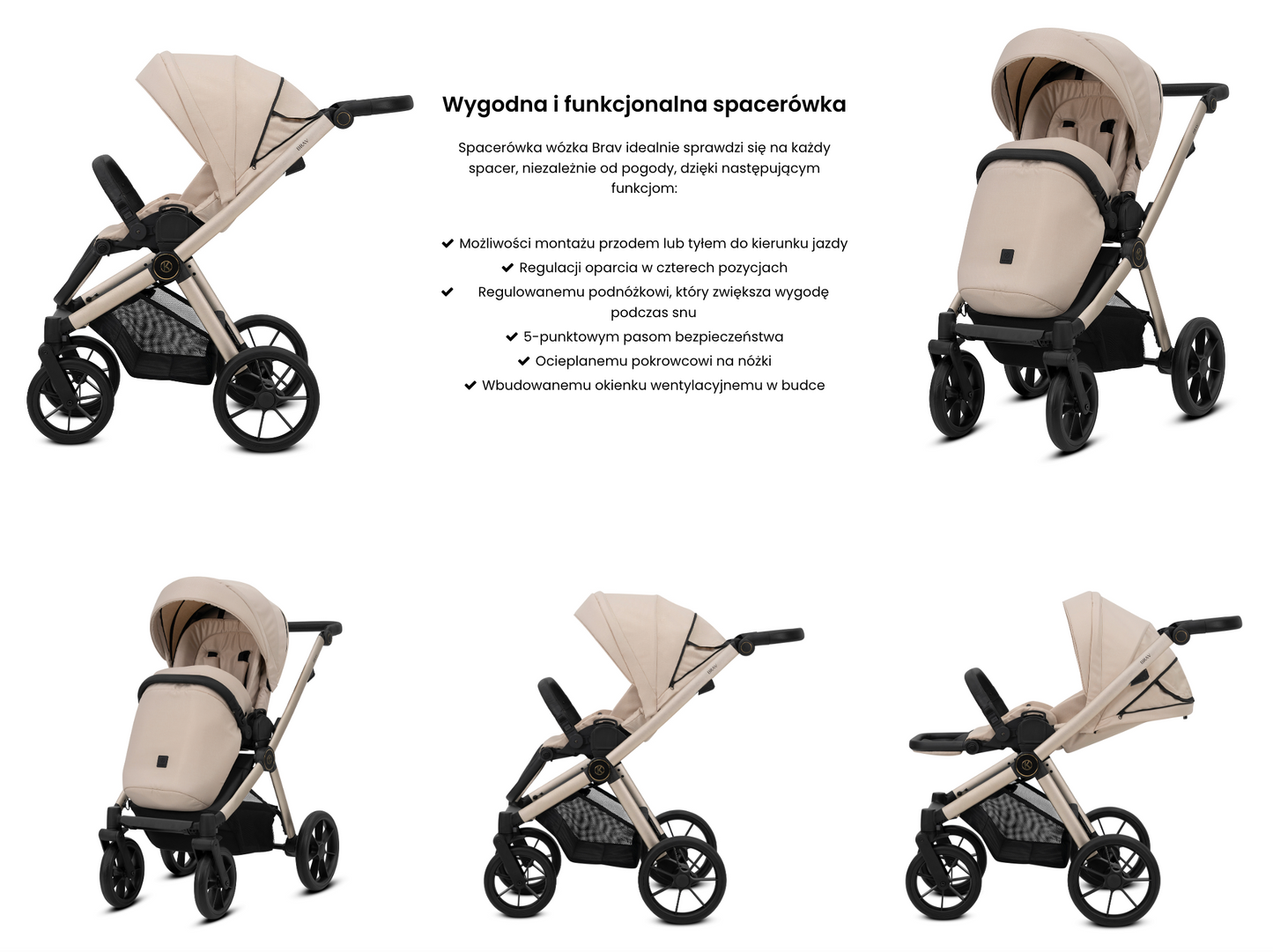 Kunert Brav Baby stroller 3in1 Luxurious eco leather Beige