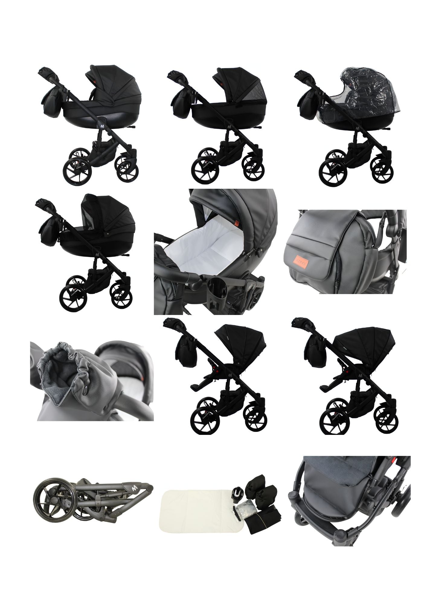 MOMMO AAA Baby Stroller 2in1/3in1/4in1 Eco Leather