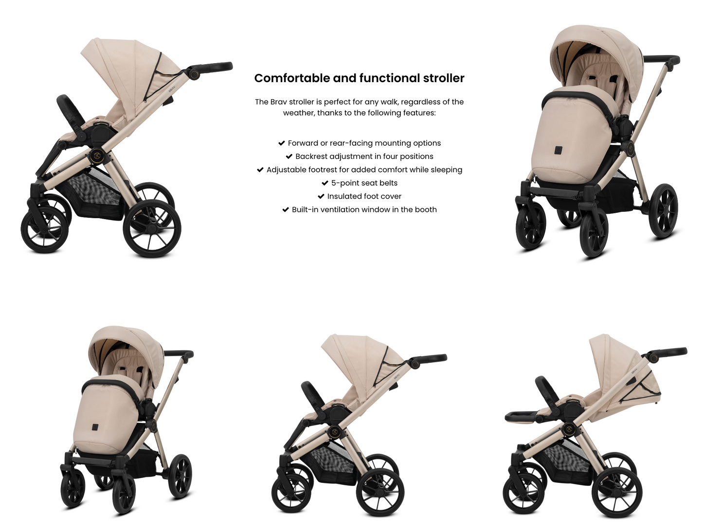 Kunert Brav Baby Stroller 2in1/3in1/4in1 Luxurious Eco Leather & Textile Design for Modern Parents