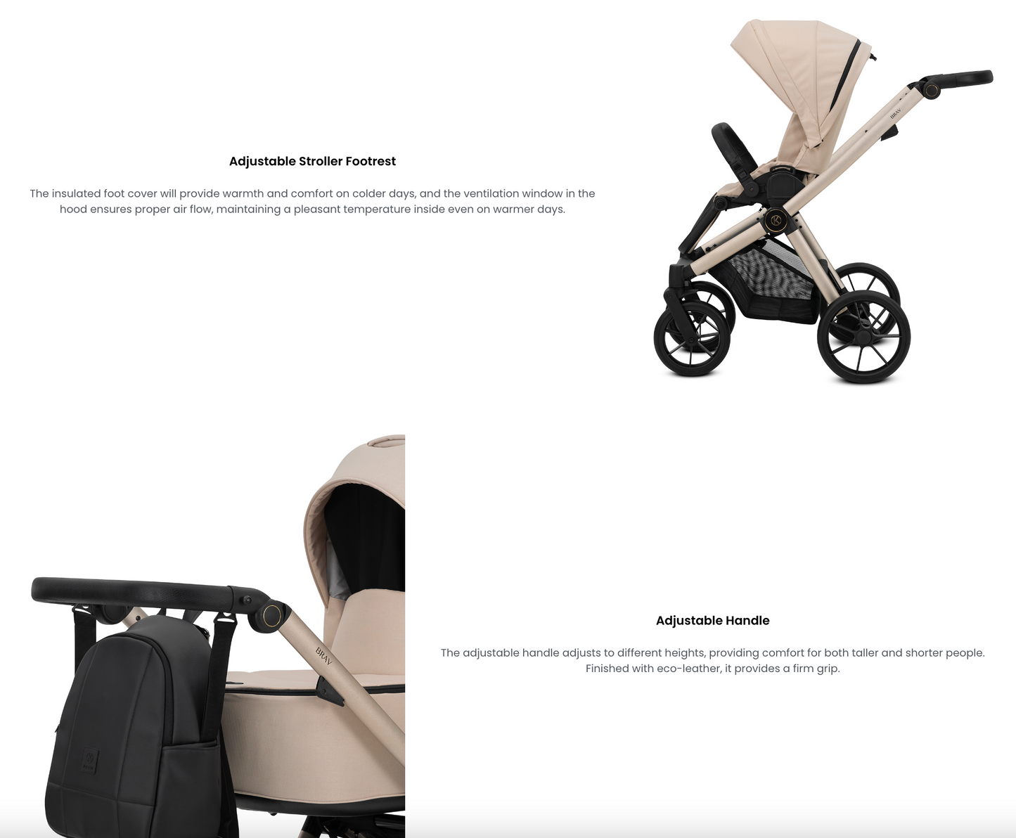 Kunert Brav Baby Stroller 2in1/3in1/4in1 Luxurious Eco Leather & Textile Design for Modern Parents